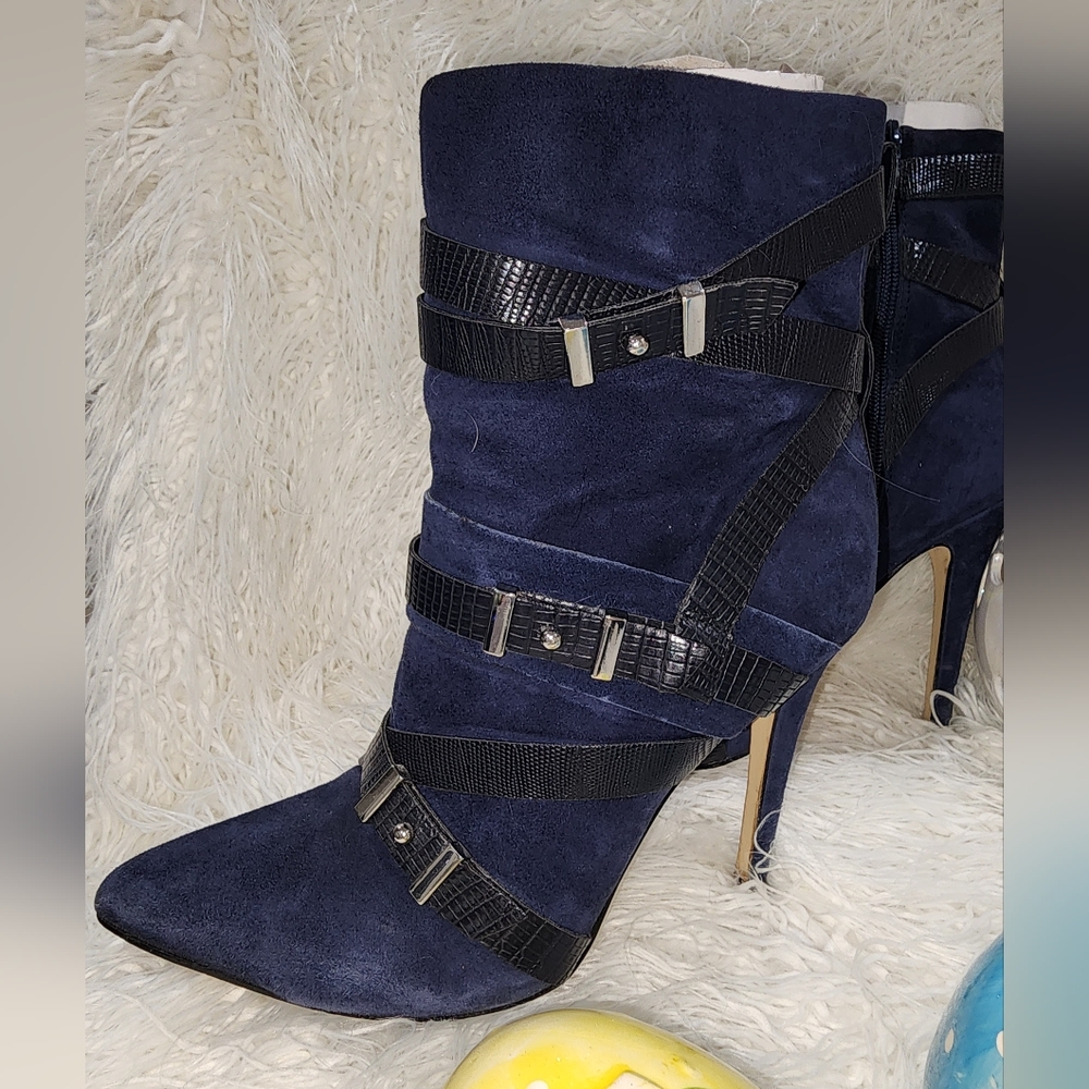 Guess Stylish Navy Suede Boots with Straps